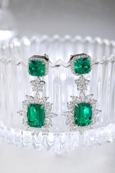 S925 silver cultured emerald earrings A 9.22ct