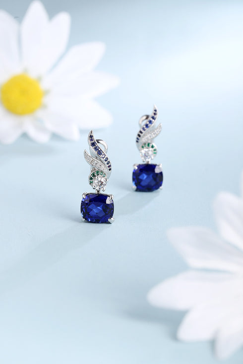S925 silver cultured sapphire earrings A 7.19ct