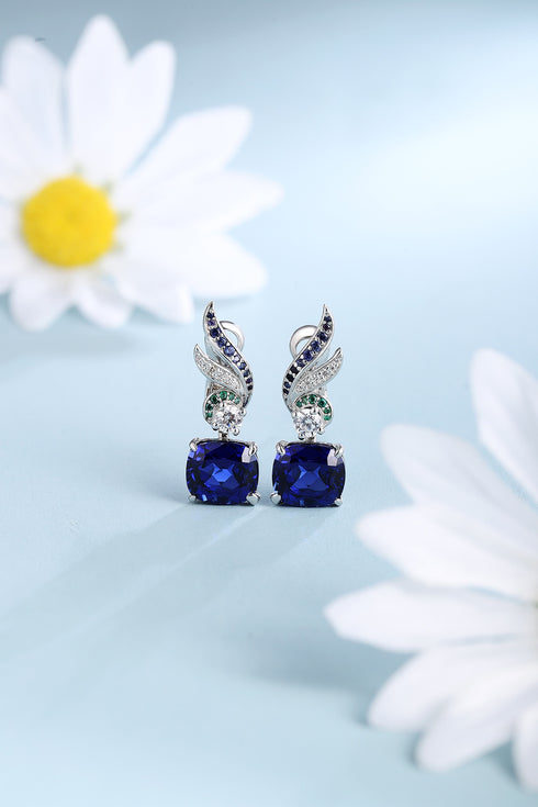 S925 silver cultured sapphire earrings A 7.19ct