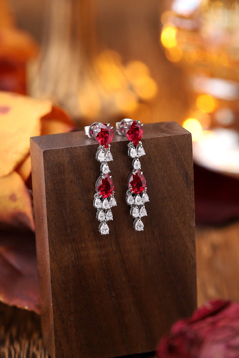 S925 silver red sapphire earrings W 3.56ct