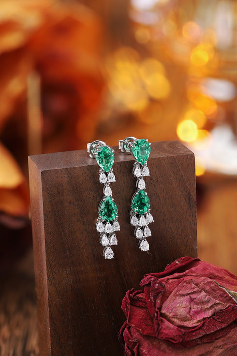 S925 silver cultured emerald earrings W 2.75ct