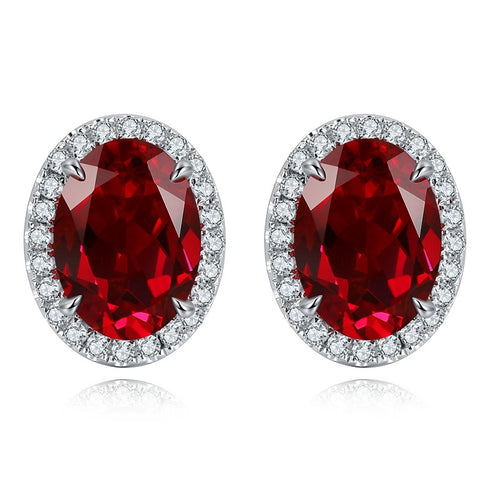 S925 Sterling Silver Red Sapphire Earrings W 2.18ct
