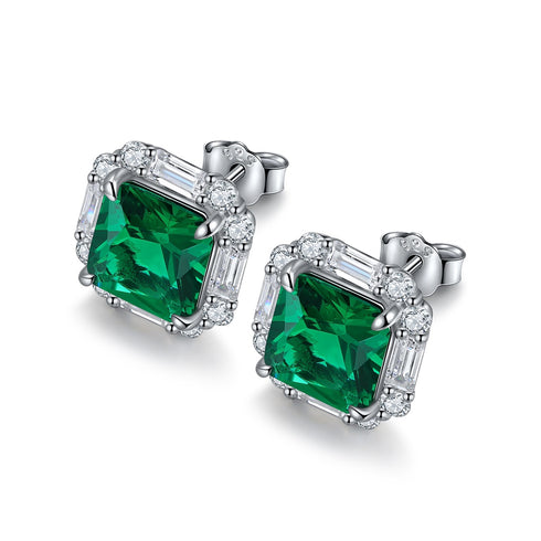 S925 Silver Cultured Emerald Earrings A 4.38ct