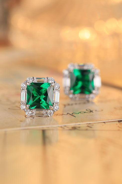S925 Silver Cultured Emerald Earrings A 4.38ct