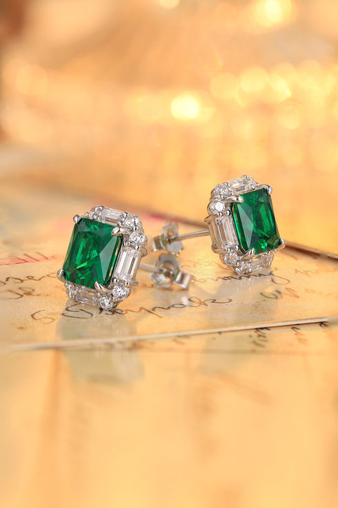 S925 Silver Cultured Emerald Earrings A 4.38ct