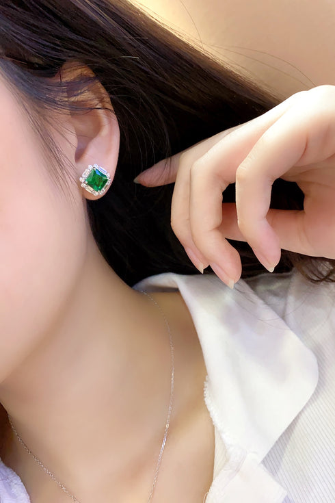 S925 Silver Cultured Emerald Earrings A 4.38ct