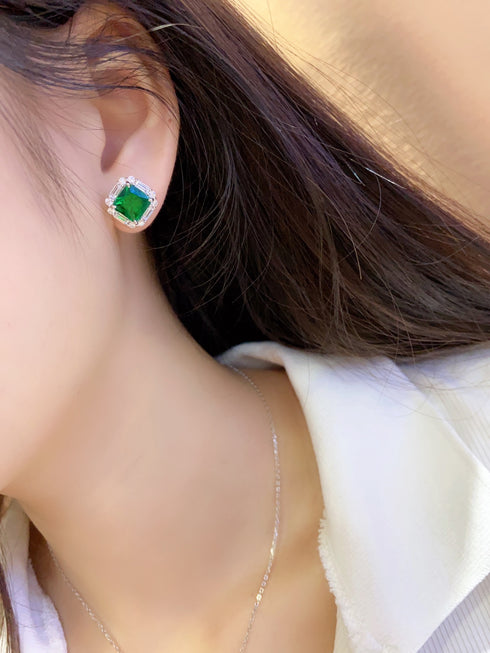 S925 Silver Cultured Emerald Earrings A 4.38ct