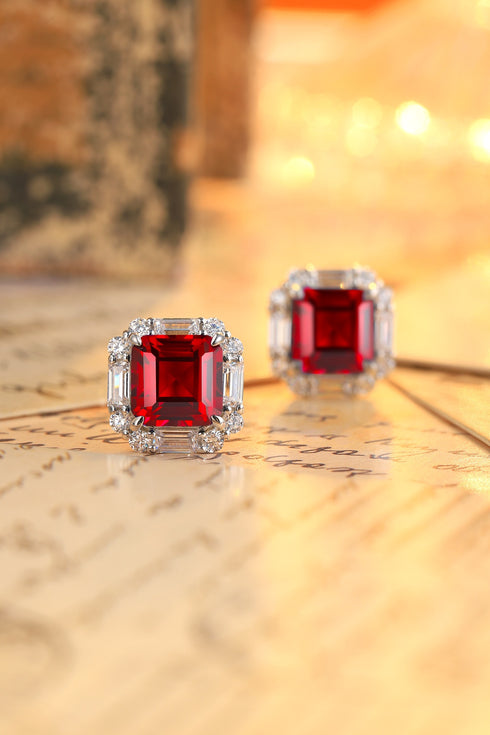 S925 Silver Culture red Sapphire Earrings A 6.71ct