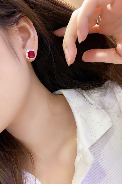 S925 Silver Culture red Sapphire Earrings A 6.71ct