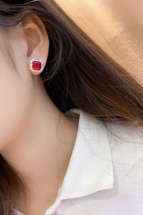 S925 Silver Culture red Sapphire Earrings A 6.71ct