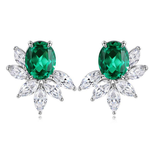 S925 Silver Cultured Emerald Earrings W 4.72ct