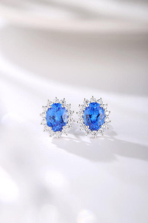 S925 Silver Cultured Cobalt Spinel Earrings W 2.89ct