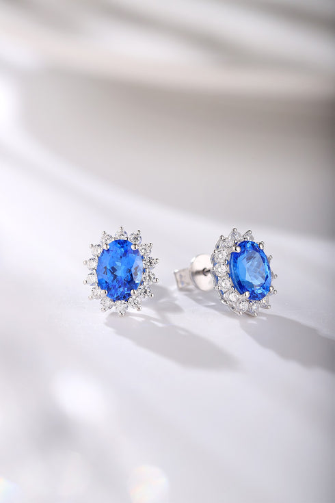 S925 Silver Cultured Cobalt Spinel Earrings W 2.89ct