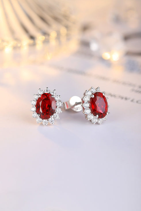 S925 Silver Cultured Red Sapphire Earrings W 3.43ct