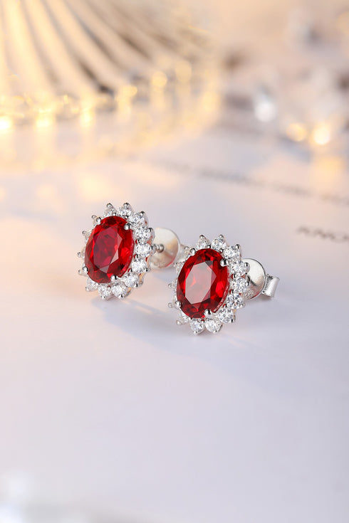 S925 Silver Cultured Red Sapphire Earrings W 3.43ct
