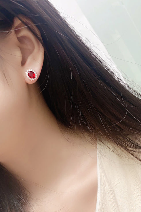 S925 Silver Cultured Red Sapphire Earrings W 3.43ct