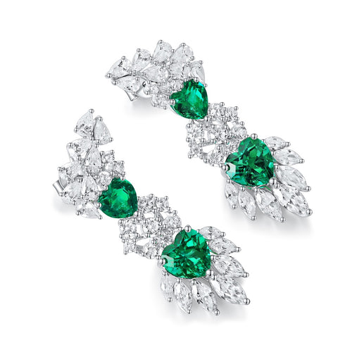 S925 Silver Cultured Emerald Earrings W 4.7ct