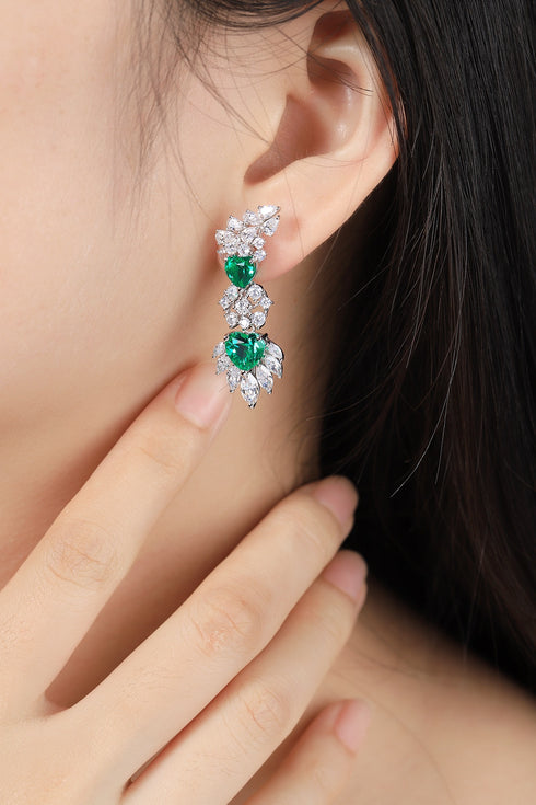 S925 Silver Cultured Emerald Earrings W 4.7ct