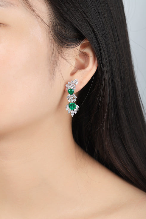 S925 Silver Cultured Emerald Earrings W 4.7ct