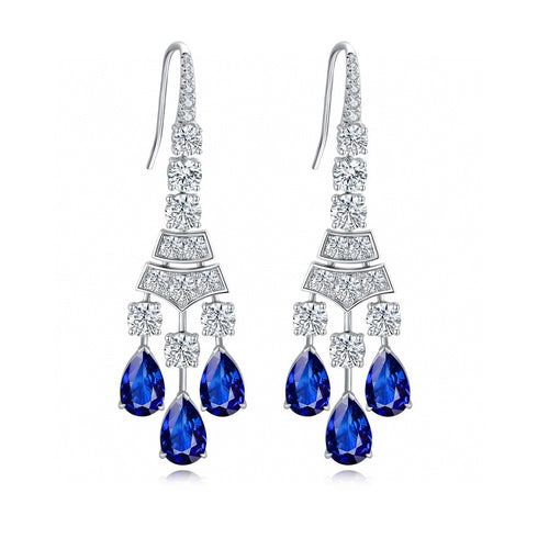 S925 Silver Cultured Sapphire Earrings A 14.81ct