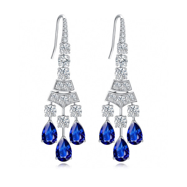 S925 Silver Cultured Sapphire Earrings A 14.81ct