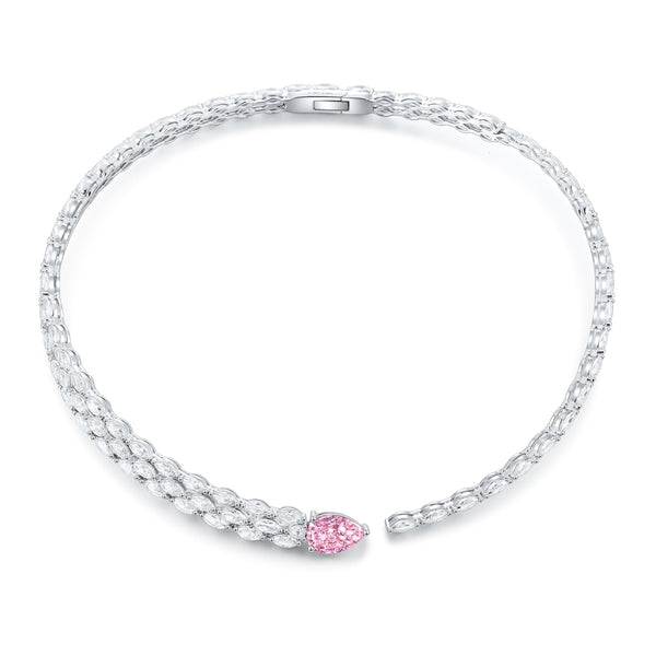 S925 Silver Cultured Imitation Diamond Pink Drop Large set Chain W