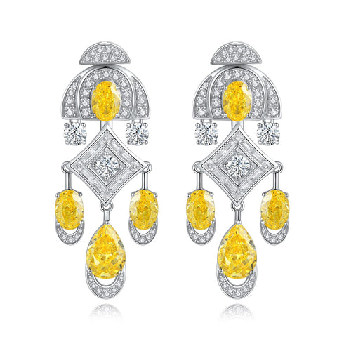 S925 Silver Yellow Sparkling Diamond Zircon Egg-shaped Earrings A 19ct