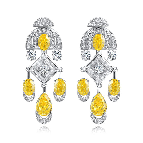 S925 Silver Yellow Sparkling Diamond Zircon Egg-shaped Earrings A 19ct