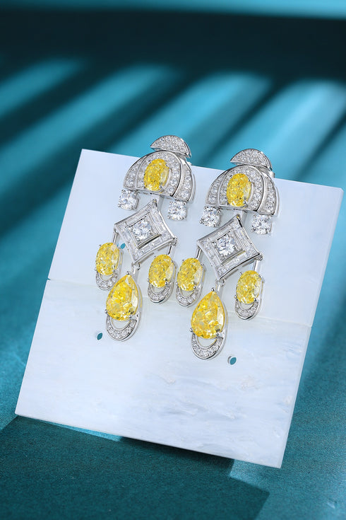 S925 Silver Yellow Sparkling Diamond Zircon Egg-shaped Earrings A 19ct