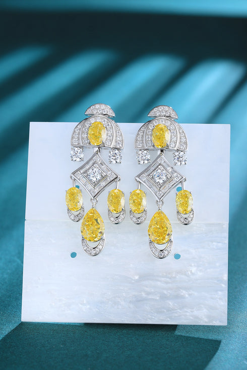 S925 Silver Yellow Sparkling Diamond Zircon Egg-shaped Earrings A 19ct