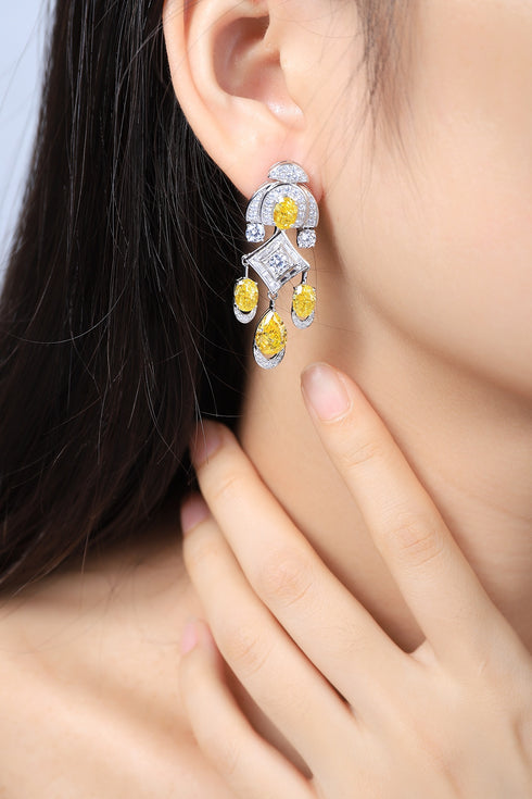 S925 Silver Yellow Sparkling Diamond Zircon Egg-shaped Earrings A 19ct