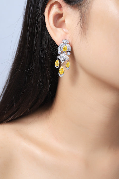 S925 Silver Yellow Sparkling Diamond Zircon Egg-shaped Earrings A 19ct