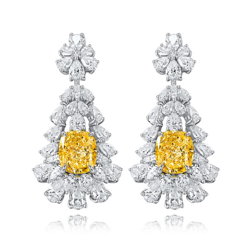 S925 silver sparkling diamond yellow zircon earrings 4ct