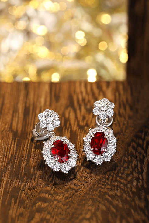 S925 Silver Cultured Red Ruby Earrings W 2.32ct