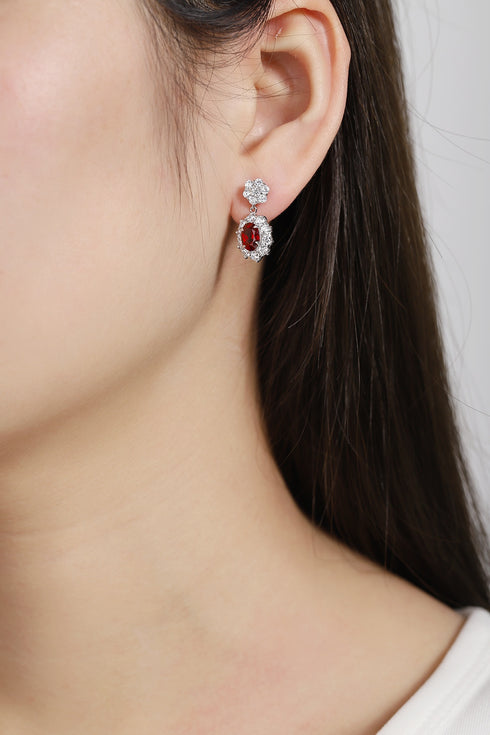 S925 Silver Cultured Red Ruby Earrings W 2.32ct