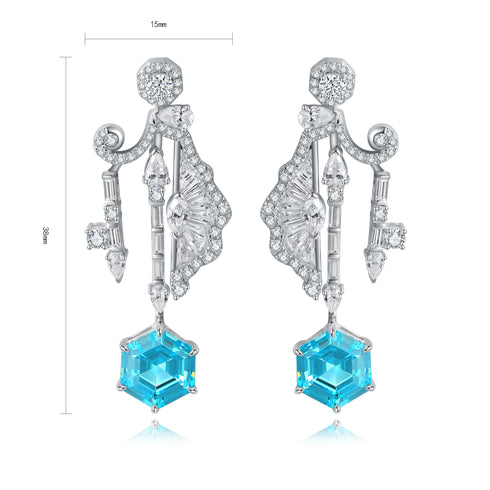 S925 Sterling Silver Cultured Paraiba Earrings W 6.67ct