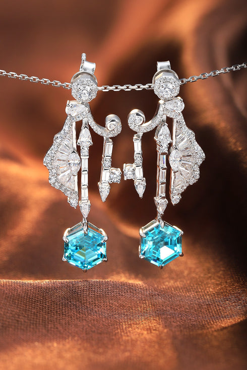 S925 Sterling Silver Cultured Paraiba Earrings W 6.67ct