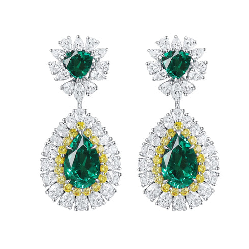 S925 Silver Cultured Emerald Earrings W 6.29ct