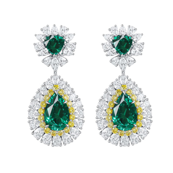 S925 Silver Cultured Emerald Earrings W 6.29ct