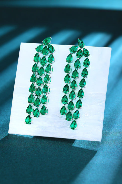 S925 sterling silver cultured emerald earrings W 17.2ct