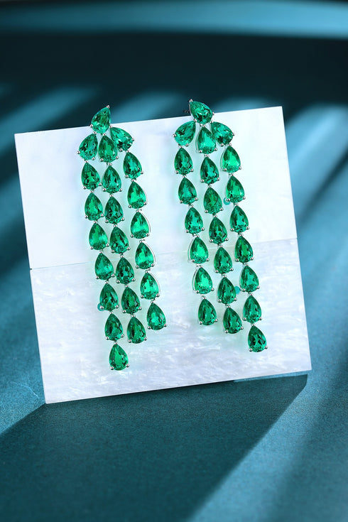 S925 sterling silver cultured emerald earrings W 17.2ct