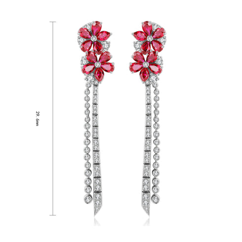 S925 sterling silver cultured red sapphire earrings W 5.35ct