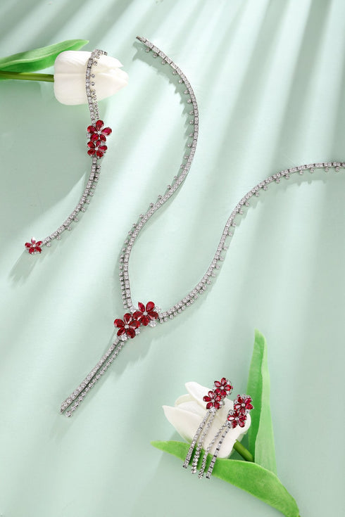 S925 sterling silver cultured red sapphire earrings W 5.35ct