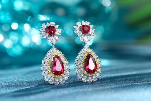 S925 sterling silver cultured red sapphire earrings W 11.55ct