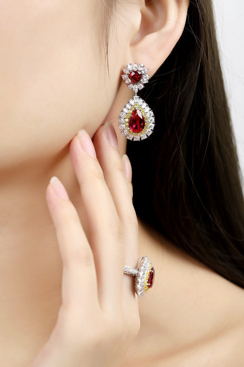 S925 sterling silver cultured red sapphire earrings W 11.55ct