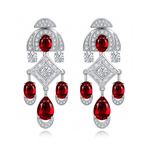 S925 sterling silver cultured red sapphire earrings W 11.66ct