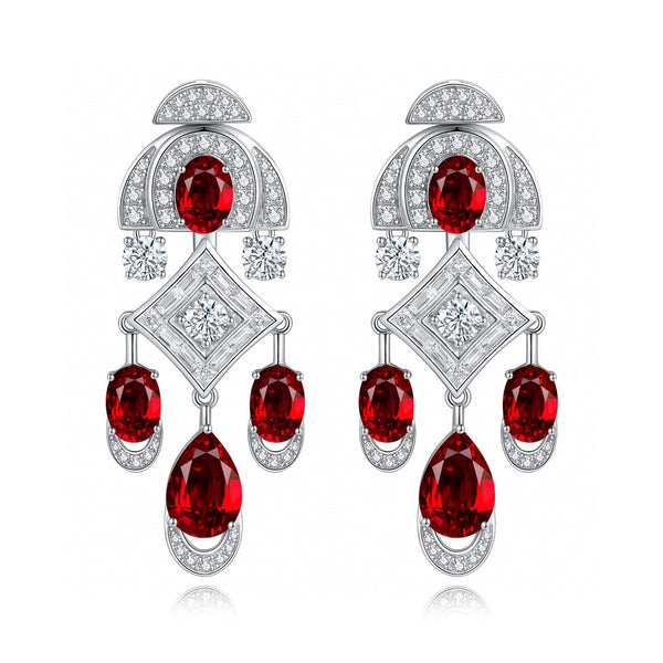 S925 sterling silver cultured red sapphire earrings W 11.66ct