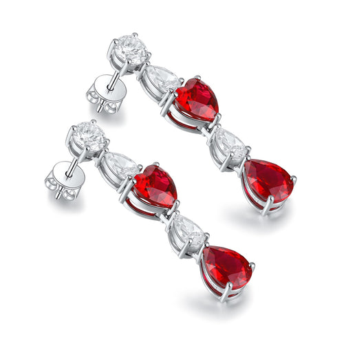 S925 sterling silver cultured red sapphire earrings W 6.55ct