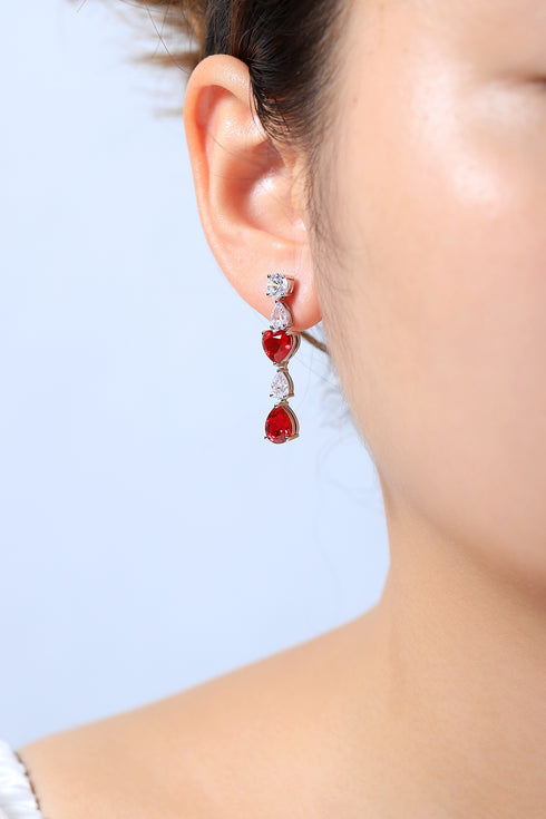 S925 sterling silver cultured red sapphire earrings W 6.55ct