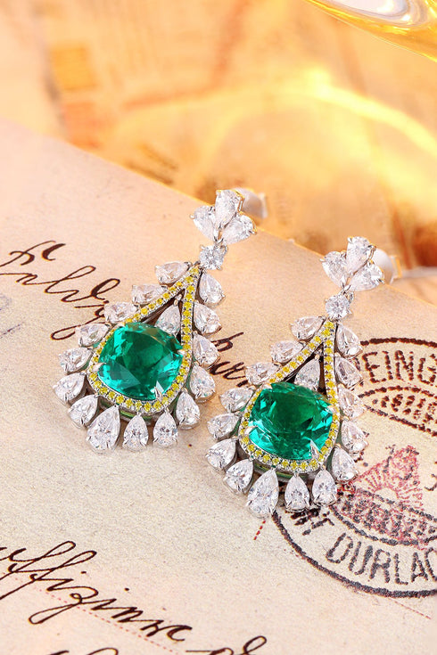 S925 silver cultured emerald earrings W 4.58ct